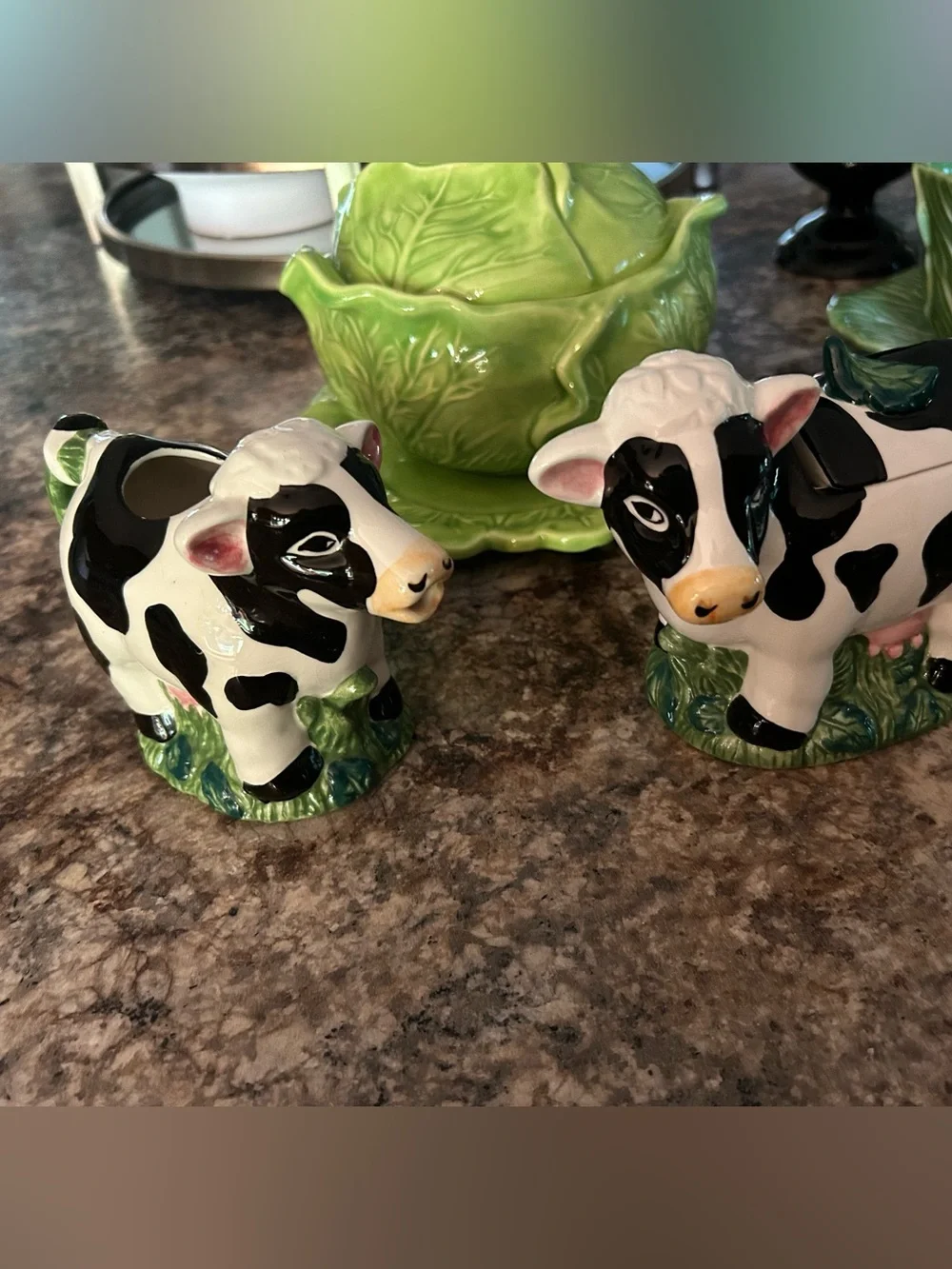 Ceramic Cow Creamer & Sugar Set- Black & White